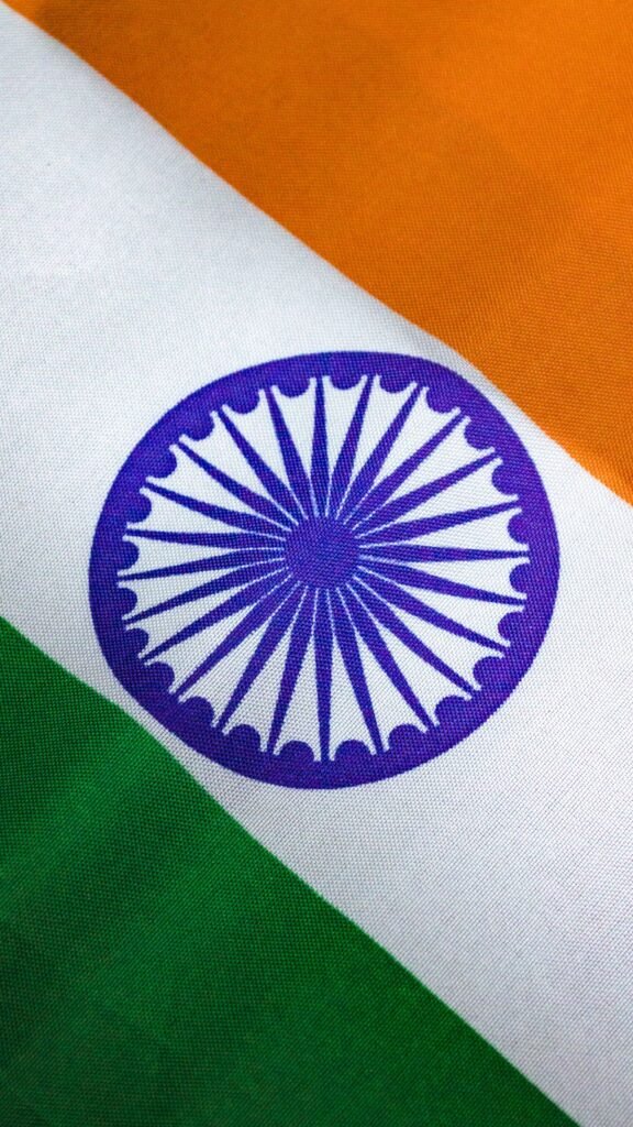 The spoked wheel symbol on the Indian flag, symbolizing peace and history