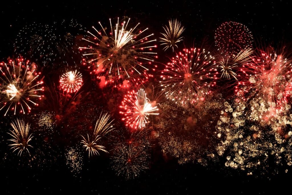 Colorful fireworks display during a festival celebration