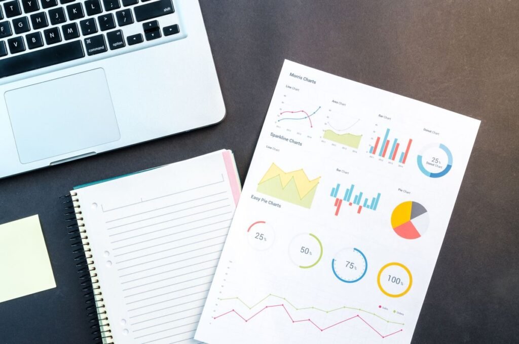 Business report document with stationery on a desk