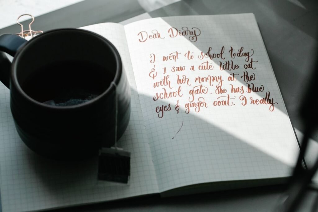 Close-up of a handwritten diary entry page