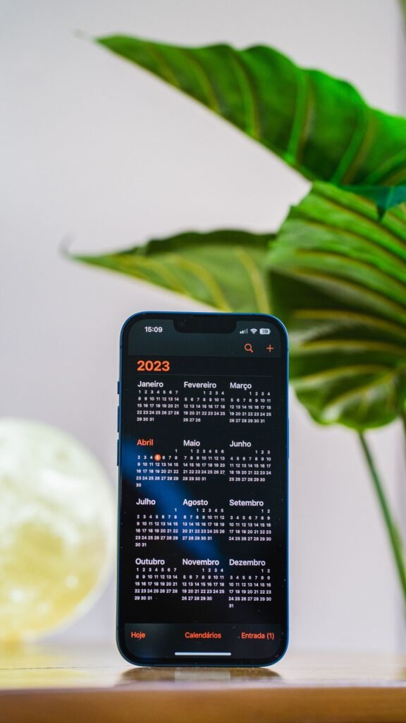 Calendar shown on a smartphone touchscreen