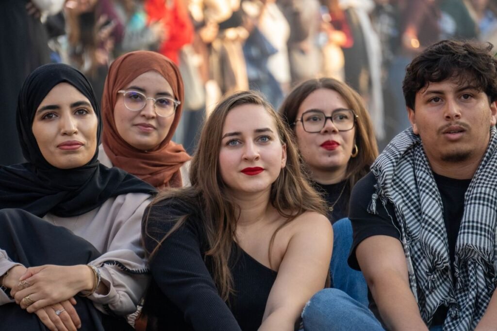 Diverse group of friends together at an outdoor event