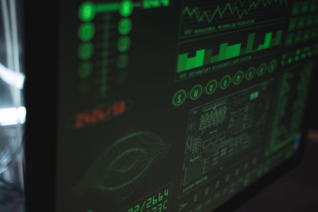 Close-up of cybersecurity monitoring screen representing ISO 27001 information security