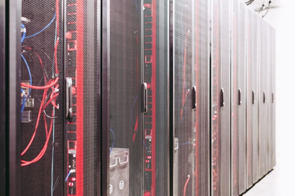 Server racks in a data center representing SOC 2 cloud security