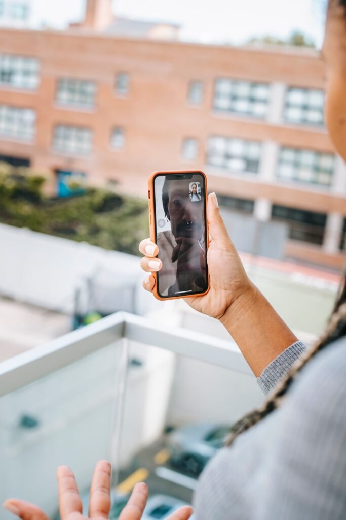 Woman having a video call on her smartphone