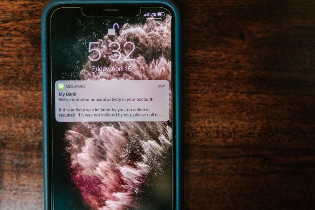 Phone displaying an alert notification message