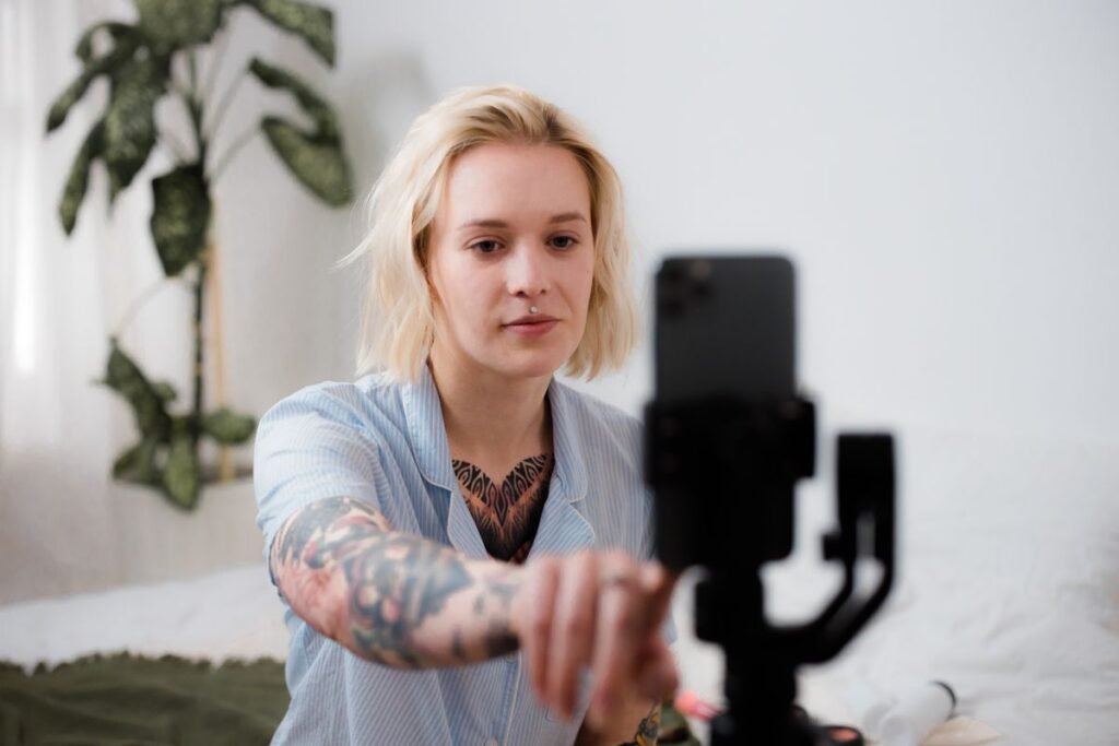 Woman closely using and editing on her smartphone